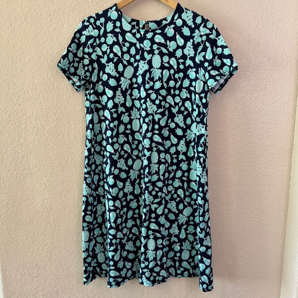 J Jill Wearever Stretch Jersey Dress Womens Small Fruit Turquoise Short Sleeves